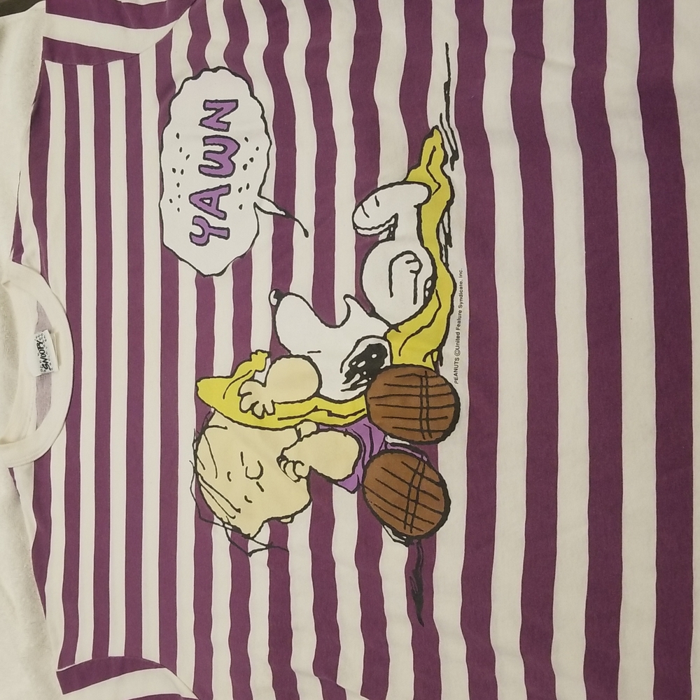 Vintage Peanuts Charlie Brown Snoopy Sleepwear Nightgown Tee Shirt One Size